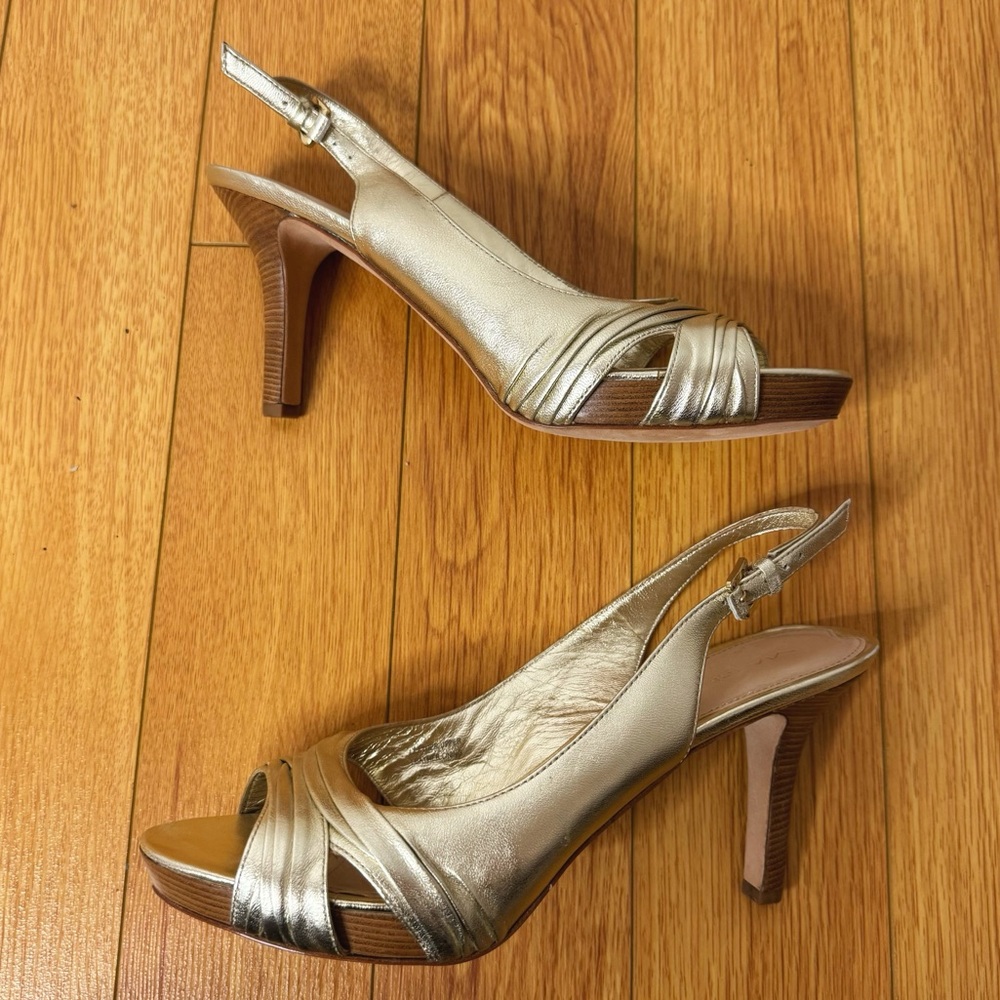 Via Spiga Metallic Gold Leather Heels